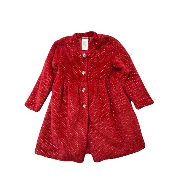 Blueberi Boulevard Red Faux Fur Sparkle Holiday Dress Coat Girls 6X - Picture 1 of 7